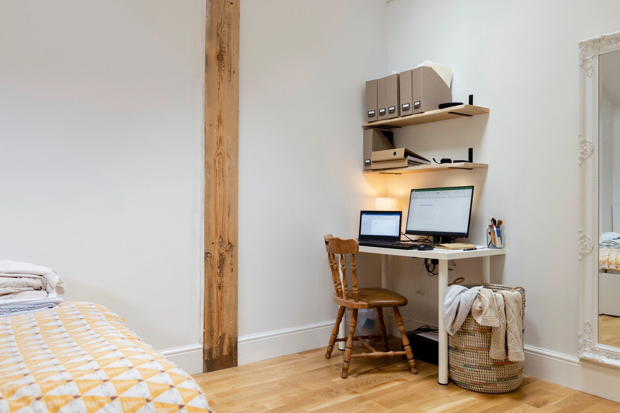 Organized creative office workspace supporting brand development