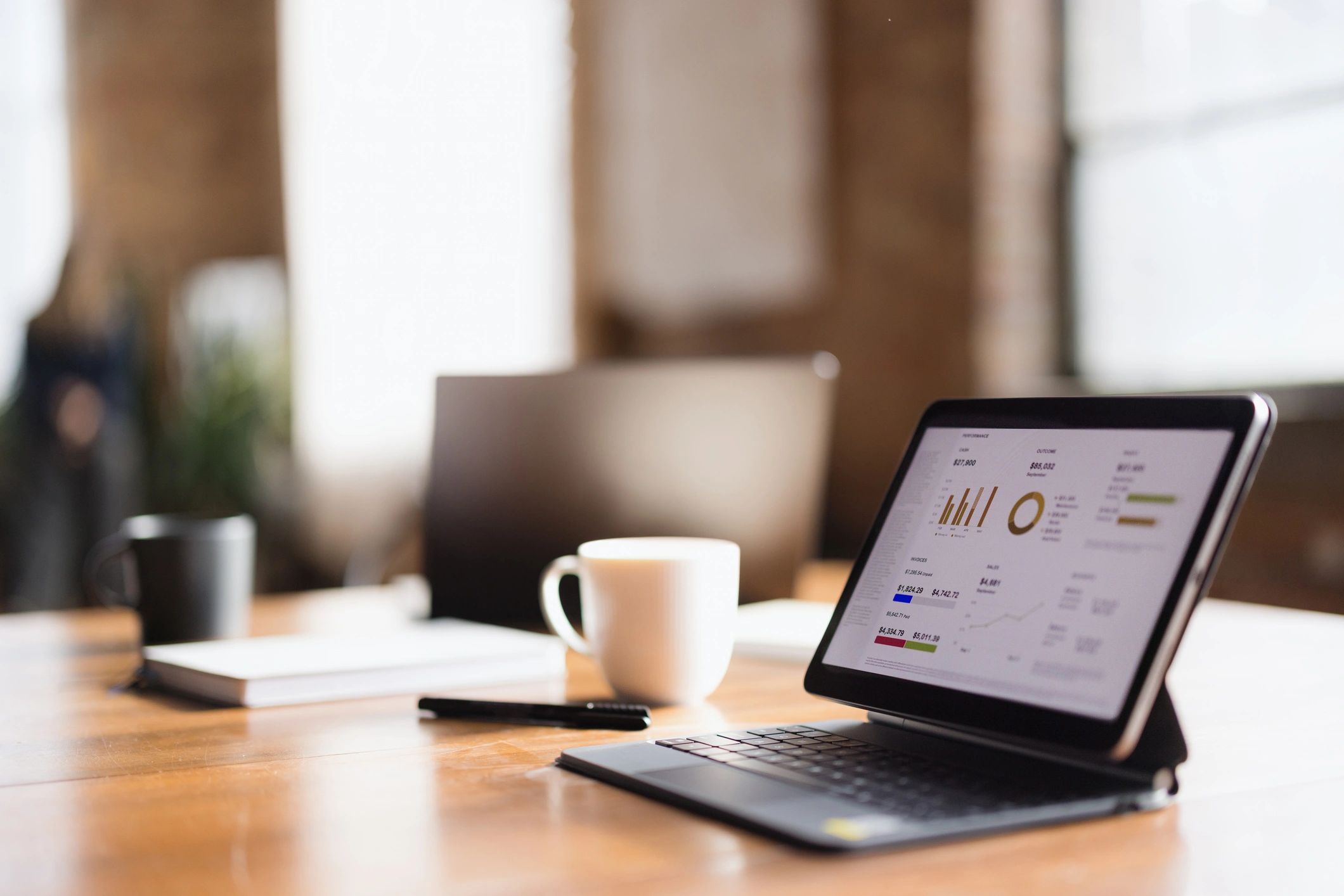 Business analytics displayed on a tablet