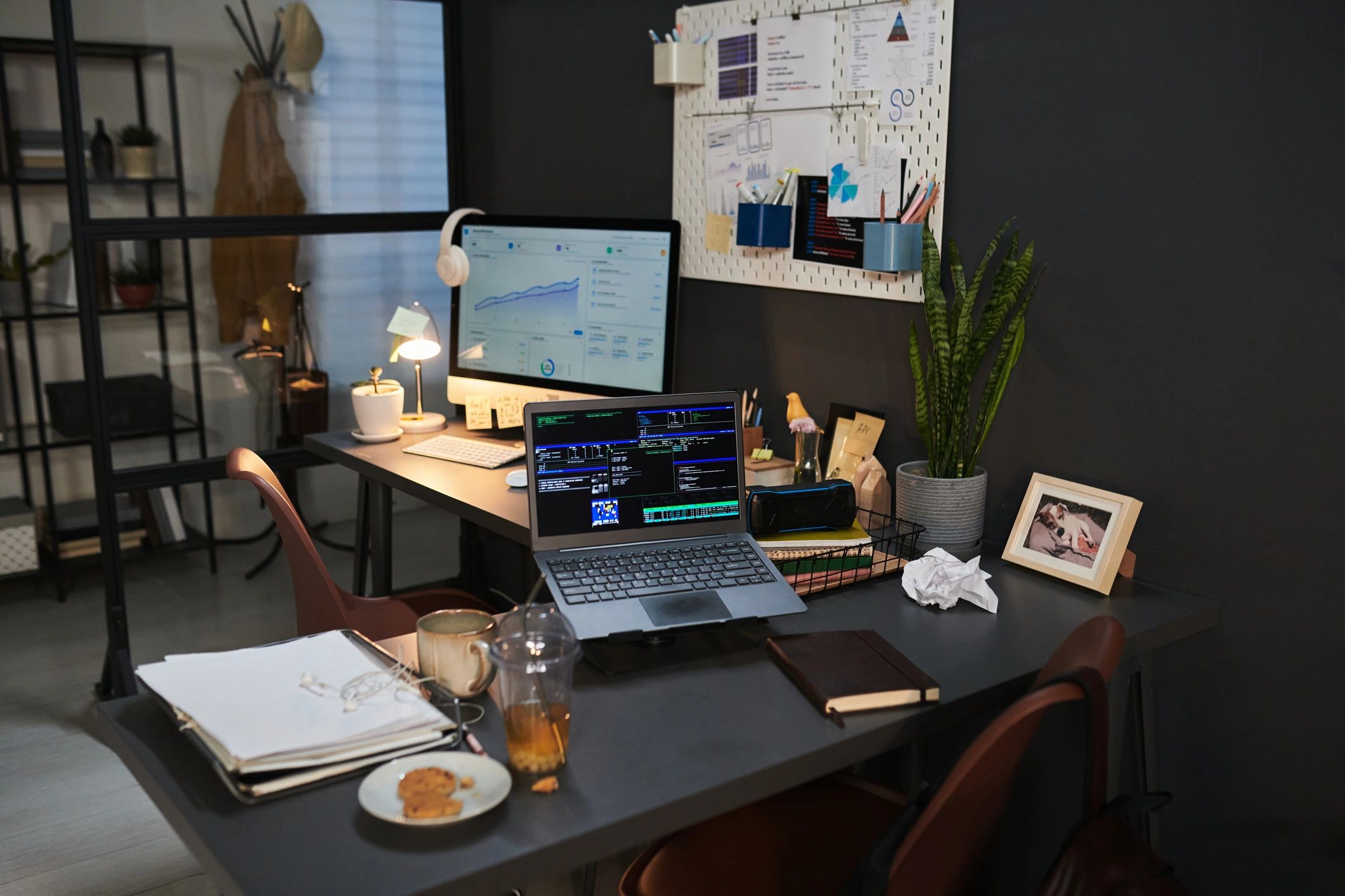Analytics dashboard displayed on a modern workspace monitor
